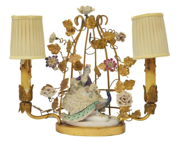 DRESDEN LACE PORCELAIN FIGURE GROUP TABLE LAMP (1 of 2)
