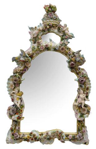 GERMAN MEISSEN STYLE PORCELAIN FRAMED WALL MIRROR (1 of 7)