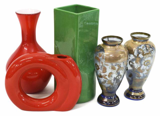 (5) CERAMIC & GLASS VASES, GABBIANELLI, VENETIAN (1 of 5)