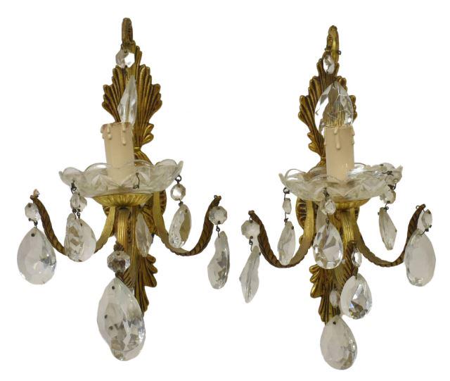 (2) ITALIAN GILT METAL & CRYSTAL 1-LT WALL SCONCES (1 of 2)