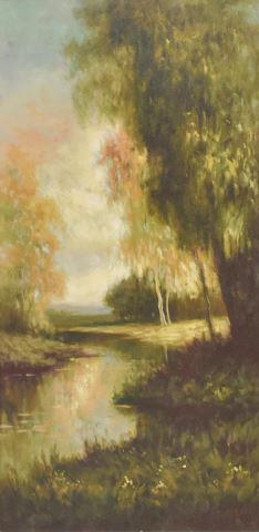 K. PIERRE FRAMED FOREST PATH PAINTING, 36" X 18" (1 of 4)