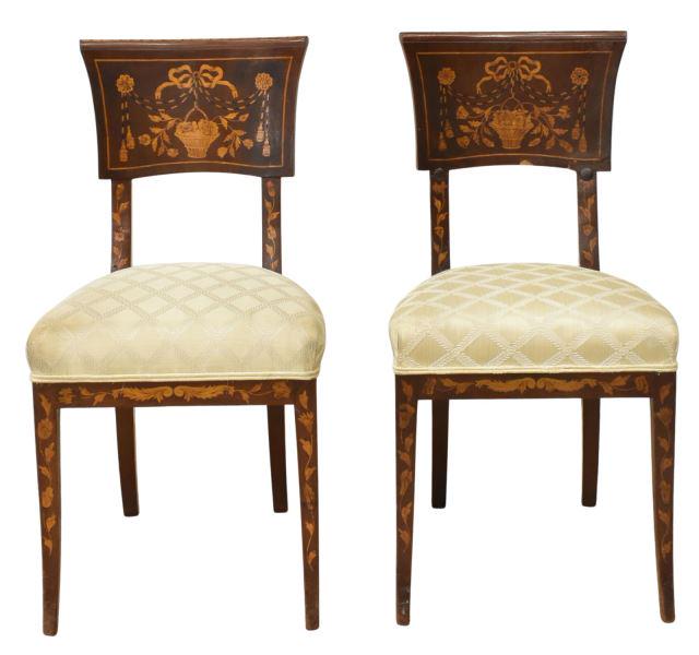 (2) DUTCH MAHOGANY FLORAL MARQUETRY SIDE CHAIRS (1 of 2)