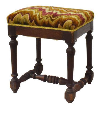 FRENCH HENRI II STYLE UPHOLSTERED STOOL (1 of 4)