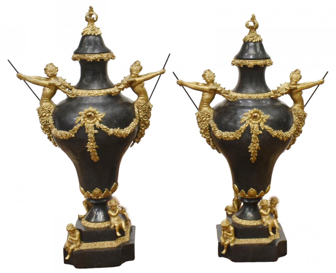 (2) MONUMENTAL MARBLE TILED COVERED URNS (1 of 6)