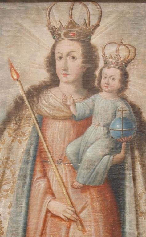 LARGE ANTIQUE RELIGIOUS OIL PAINTING, CUZCO SCHOOL - 3