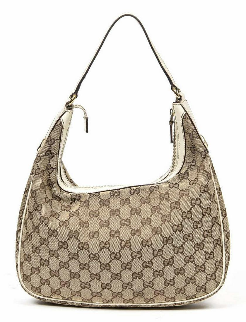 GUCCI LEATHER-TRIMMED GG CANVAS HOBO HANDBAG (1 of 7)