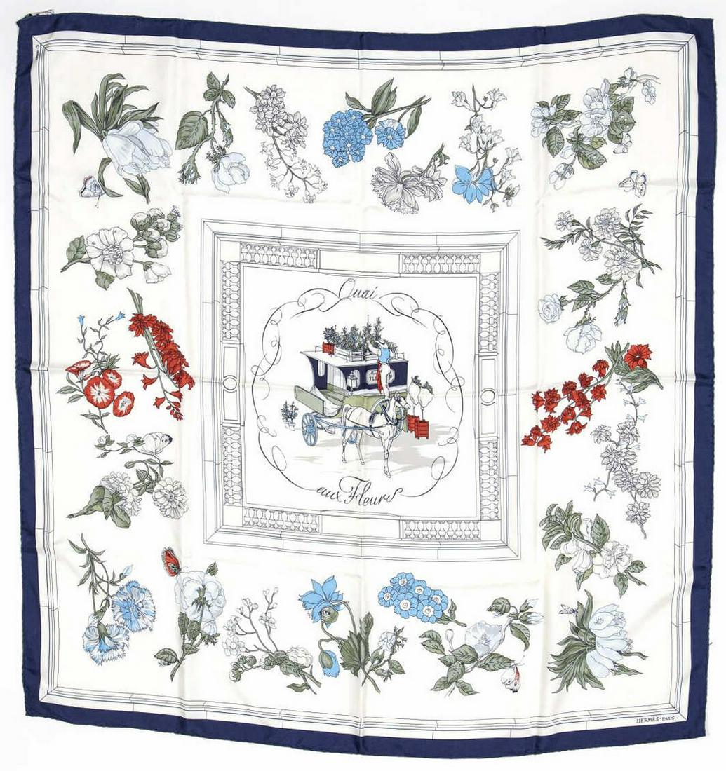 HERMES SILK TWILL SCARF, 'QUAI AUX FLEURS' (1 of 2)