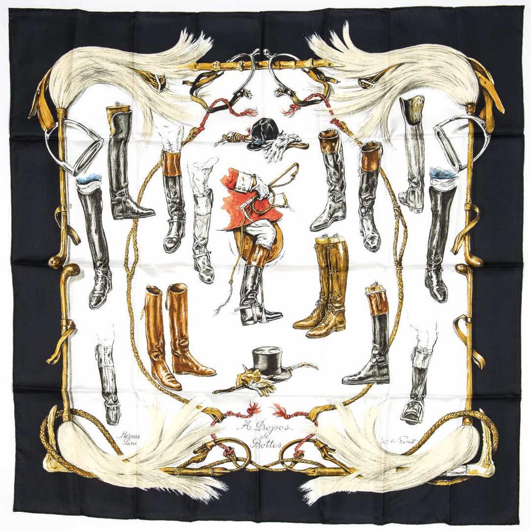 HERMES SILK TWILL SCARF, 'A PROPOS DE BOTTES' (1 of 2)