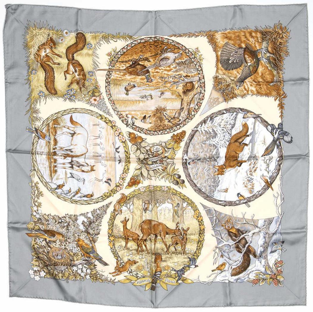 HERMES SILK TWILL SCARF, 'LES QUATRE SALSORIS' (1 of 2)