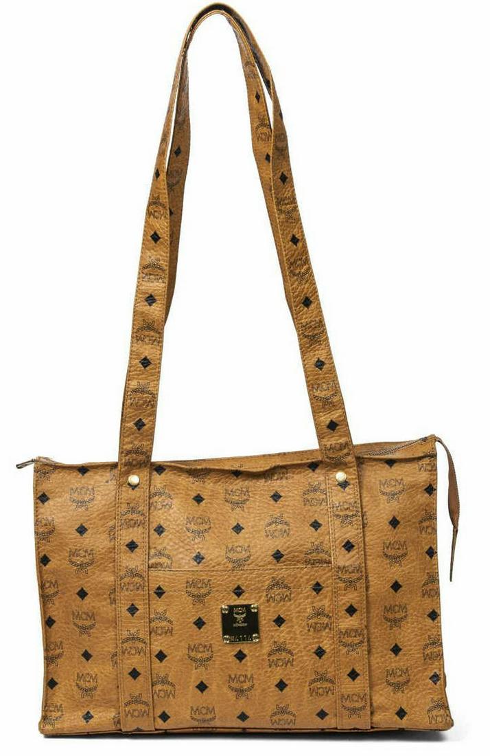 VINTAGE MCM 'VISETOS' COGNAC CANVAS SHOPPING TOTE (1 of 7)