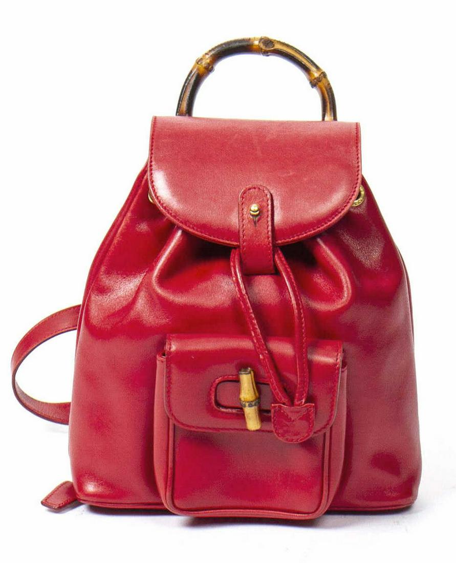 GUCCI 'BAMBOO' RED LEATHER DRAWSTRING BACKPACK (1 of 7)