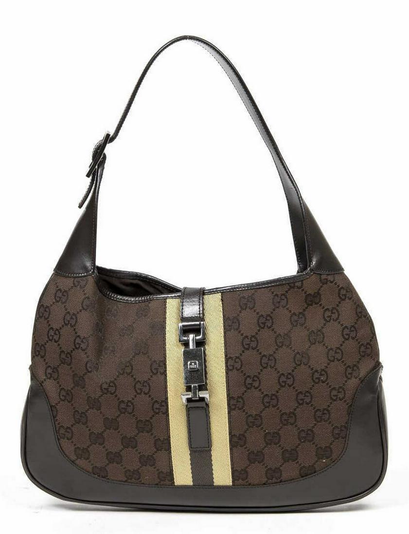 GUCCI 'JACKIE' BROWN GG CANVAS & LEATHER HOBO BAG (1 of 7)