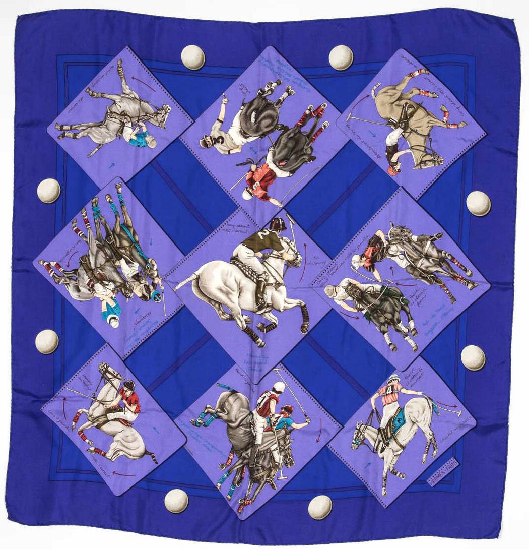 HERMES SILK TWILL SCARF, 'HERMES CUP PALM BEACH' (1 of 2)