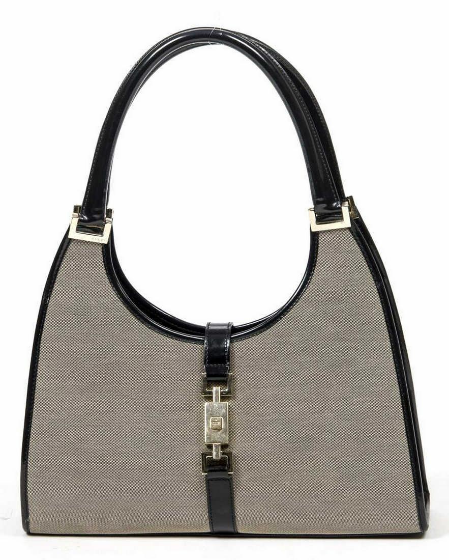 GUCCI 'JACKIE BARDOT' LEATHER-TRIMMED HANDBAG (1 of 7)