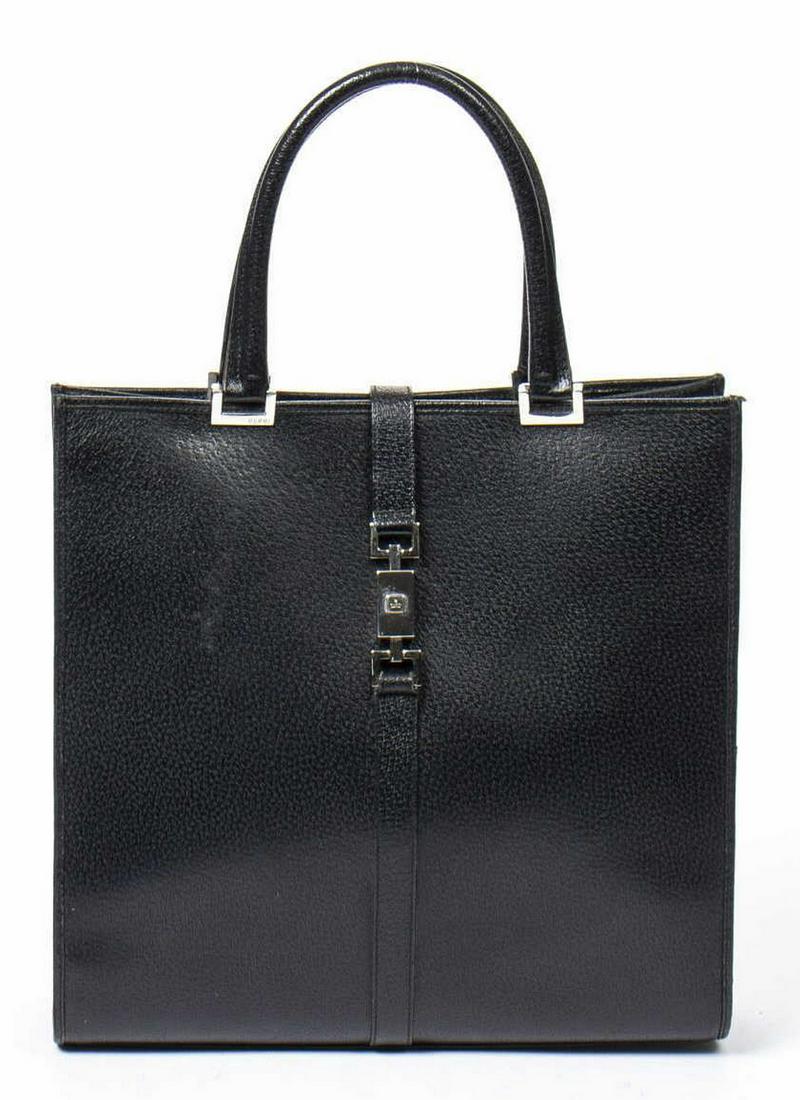 GUCCI 'BARDOT' BLACK GRAINED LEATHER TOTE BAG (1 of 7)