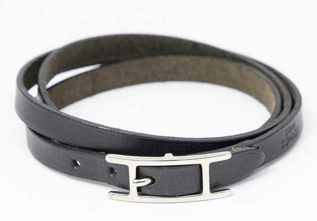 HERMES 'HAPI TRIPLE TOUR' BLACK LEATHER BRACELET (1 of 3)