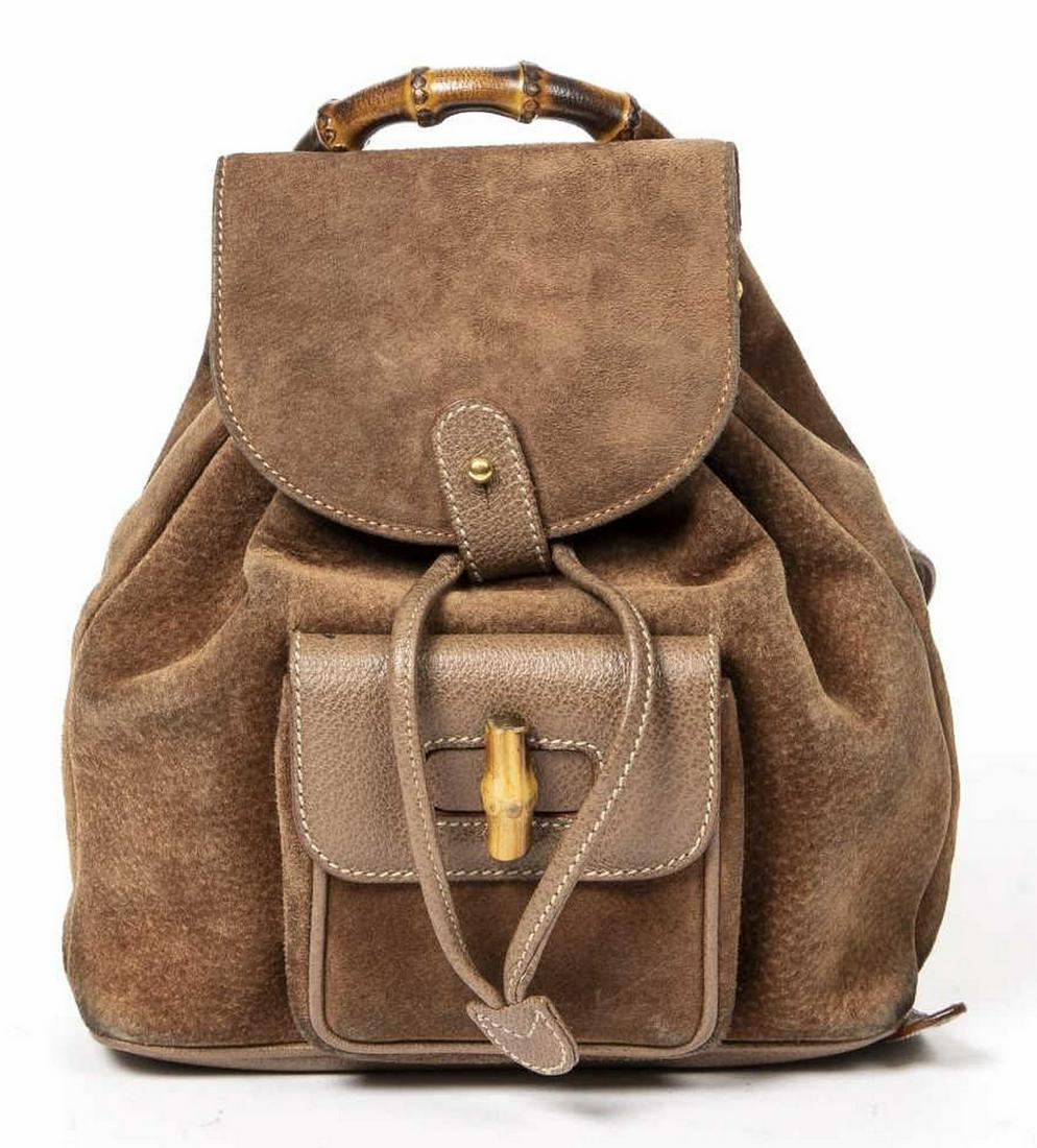 GUCCI 'BAMBOO PM' BROWN SUEDE & LEATHER BACKPACK (1 of 7)