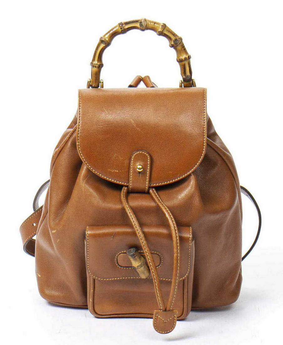 GUCCI BAMBOO HANDLE BROWN LEATHER MINI BACKPACK (1 of 7)