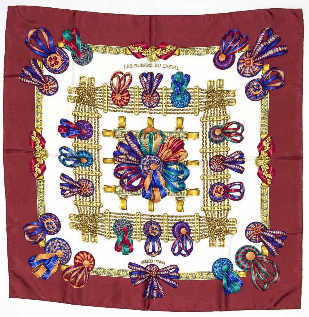 HERMES SILK TWILL SCARF, 'LES RUBANS DU CHEVAL' (1 of 2)