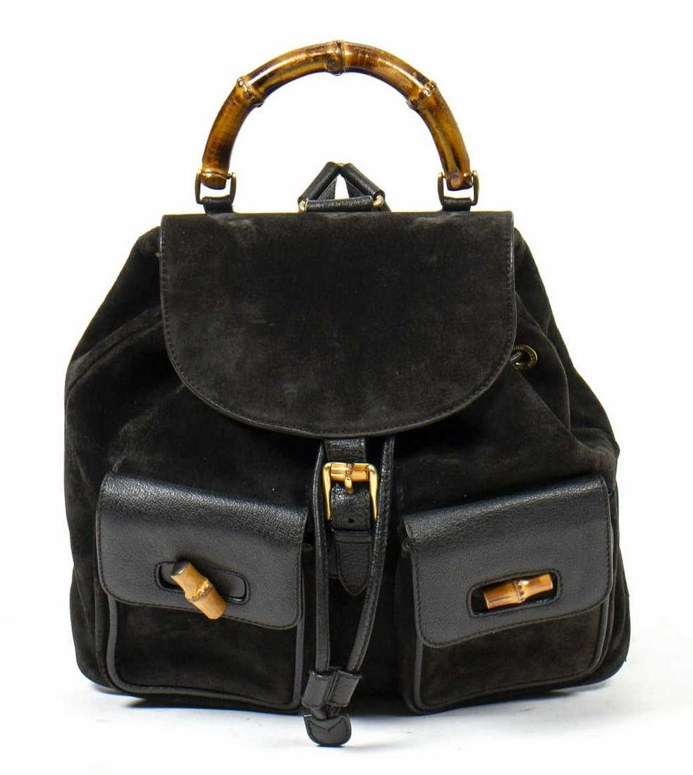 GUCCI 'BAMBOO' BLACK SUEDE & LEATHER BACKPACK (1 of 7)