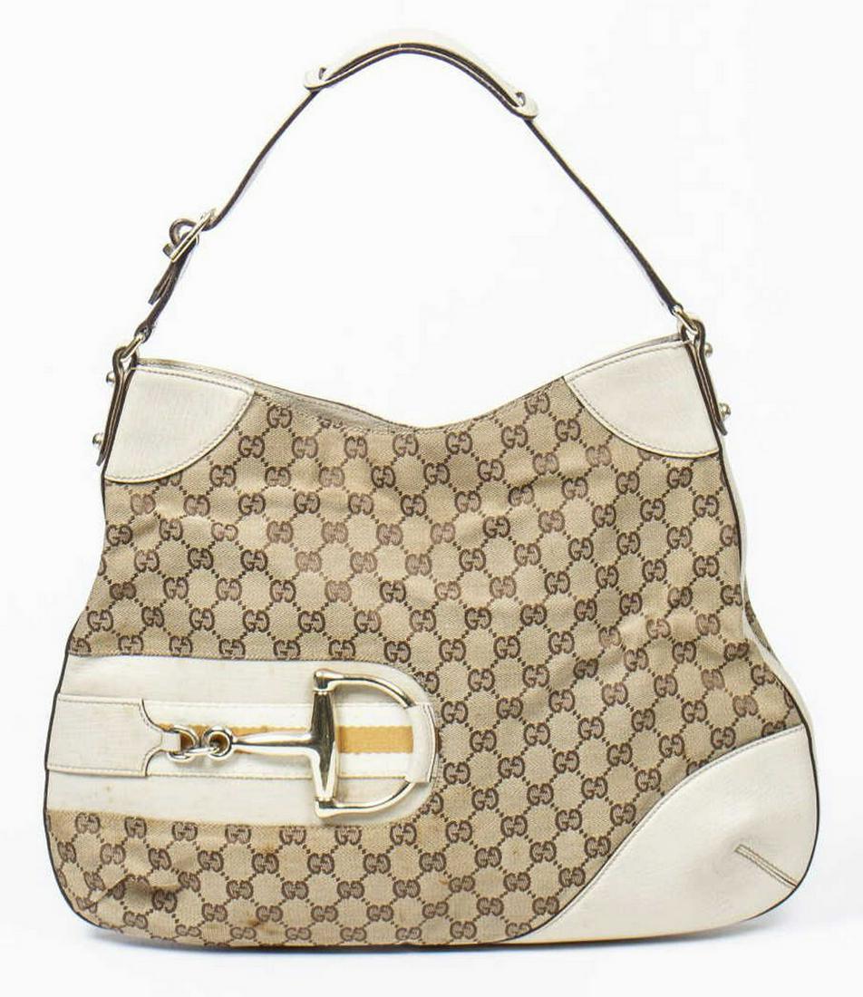 GUCCI 'HASLER' GG CANVAS LEATHER-TRIMMED HOBO BAG (1 of 7)