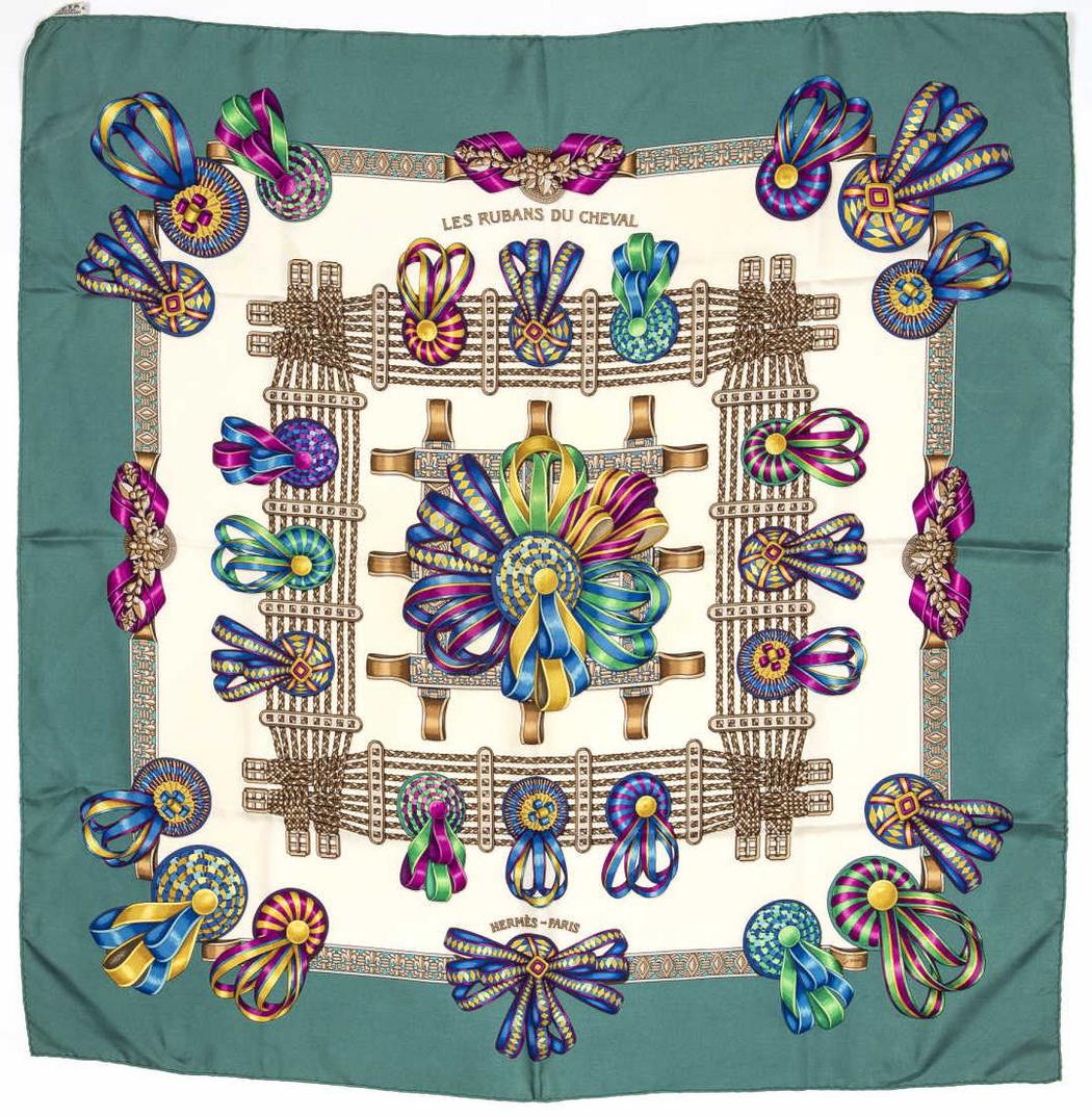 HERMES SILK TWILL SCARF, 'LES RUBANS DU CHEVAL' (1 of 2)
