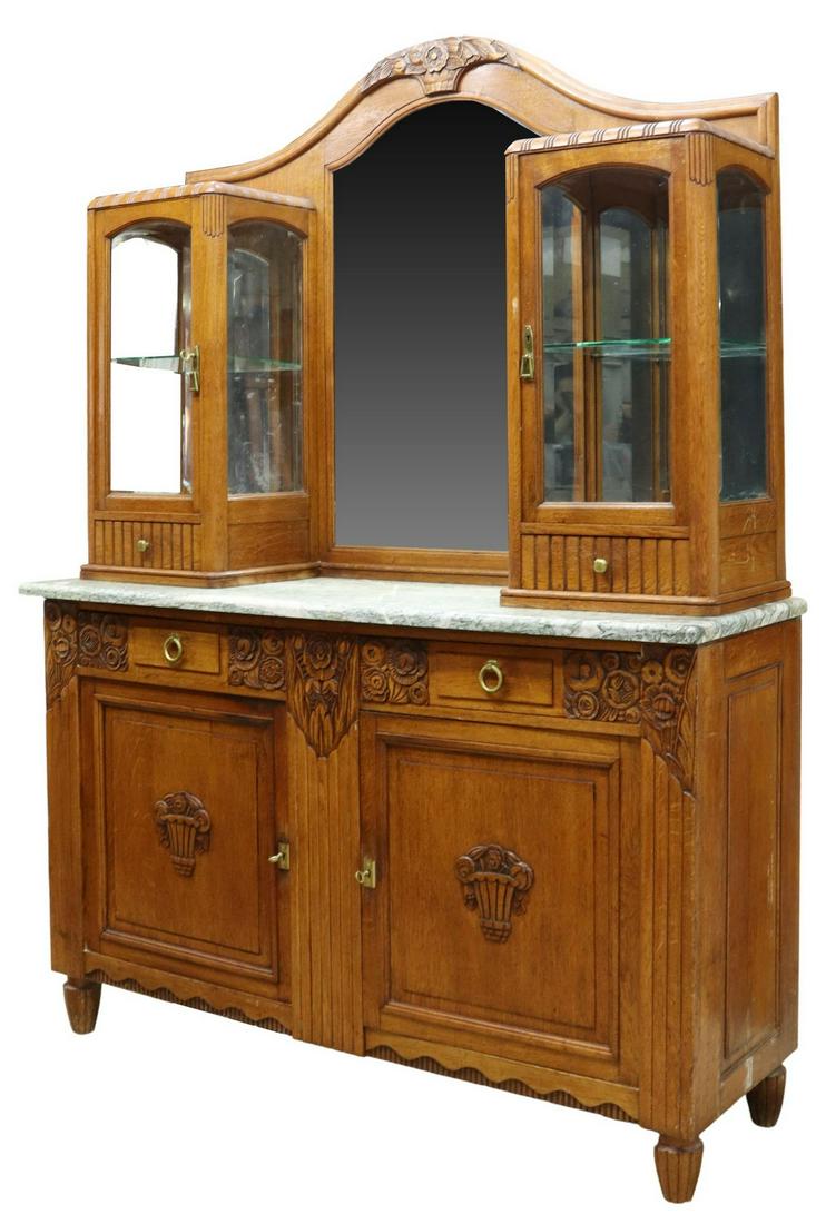 FRENCH ART DECO MARBLE-TOP OAK SIDEBOARD (1 of 5)
