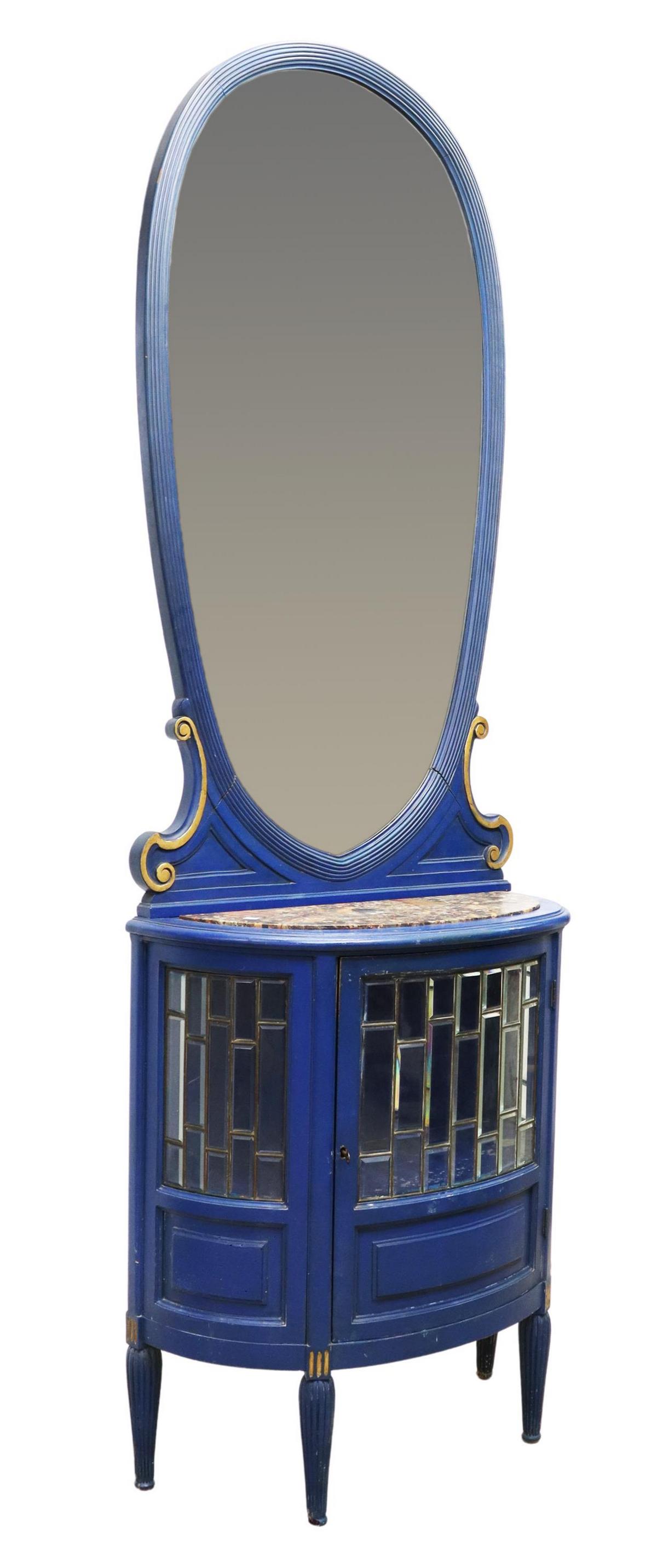 ART DECO PAINTED DEMILUNE CONSOLE CABINET & MIRROR (1 of 5)