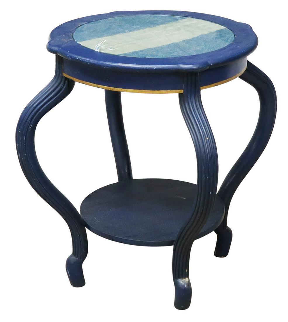 FRENCH ART DECO PAINTED GLASS-TOP SIDE TABLE (1 of 4)