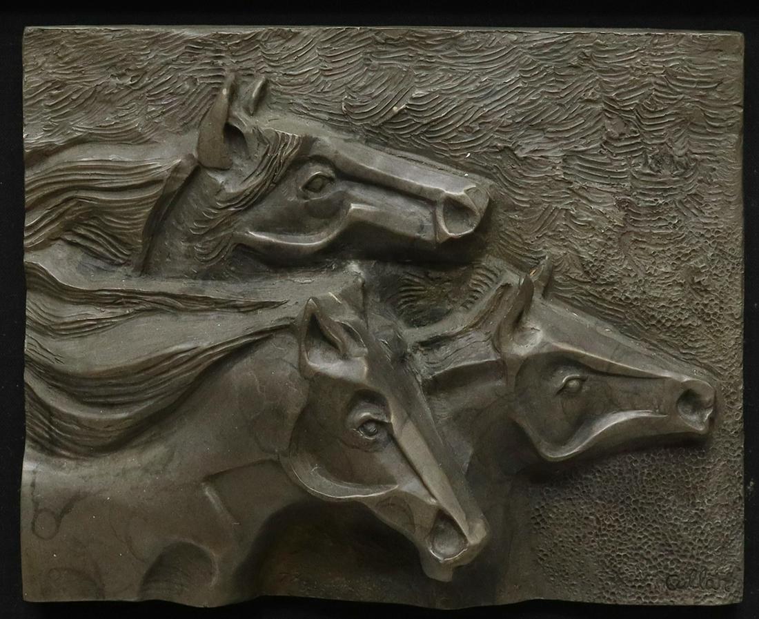 WARREN CULLAR (B.1942) FRAMED BRONZE HORSE PLAQUE (1 of 4)