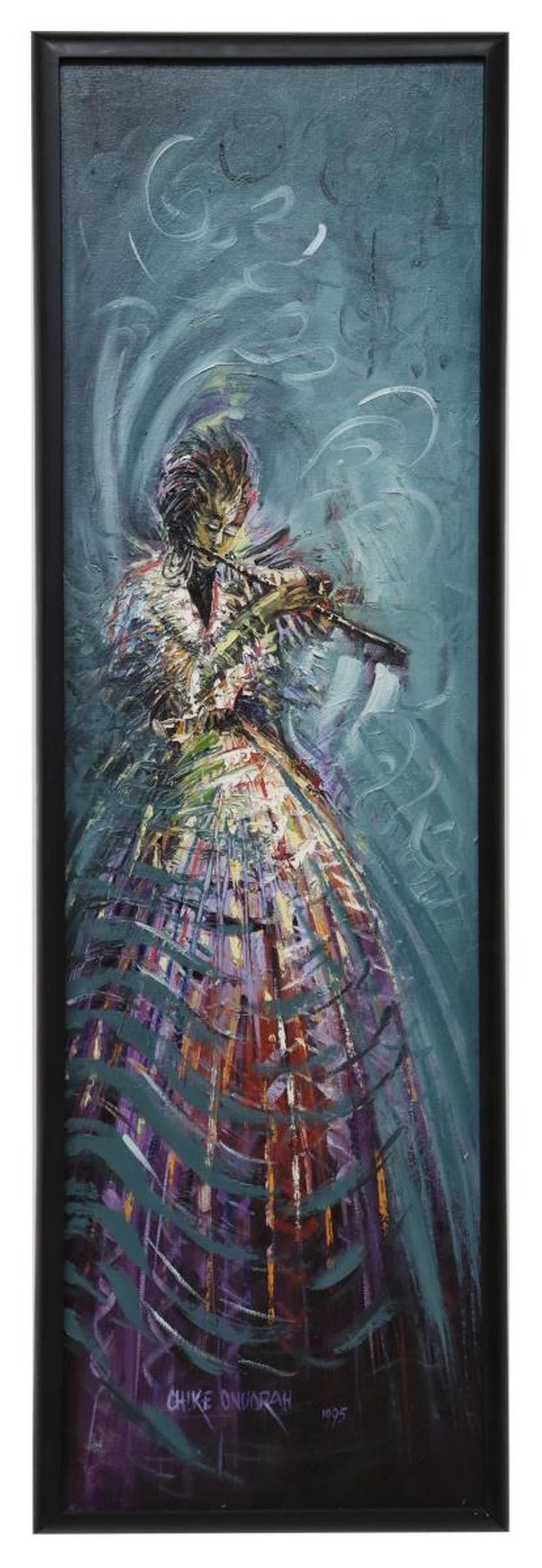 CHIKE ONUORAH (B.1967) FLUTE PLAYER PAINTING (1 of 3)