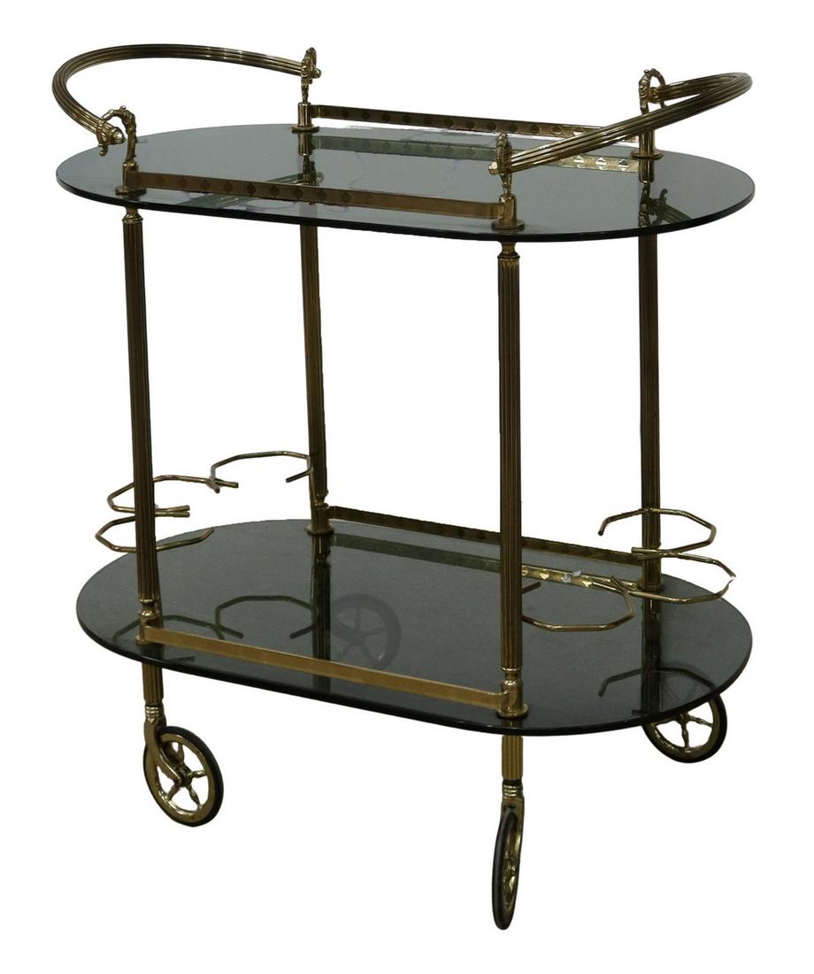 FRENCH GILT METAL & SMOKE GLASS SERVICE BAR CART (1 of 3)