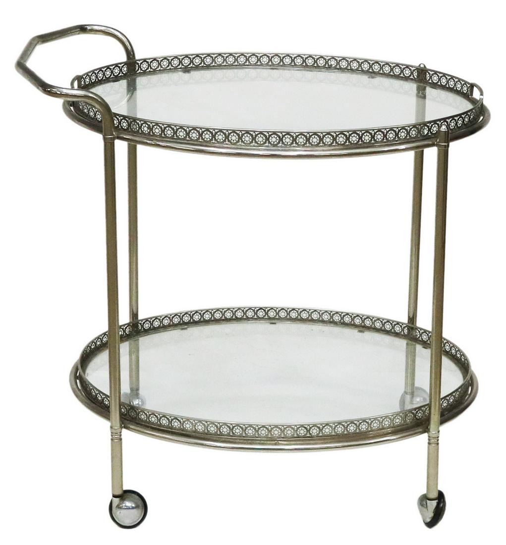 SILVER-TONE METAL & GLASS TWO-TIER SERVICE CART (1 of 3)
