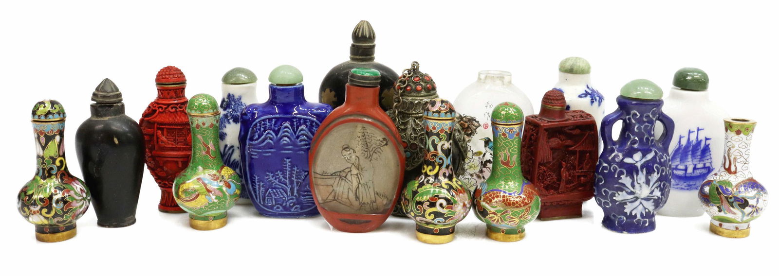 17) CHINESE SNUFF BOTTLES CLOISONNE GLASS CINNABAR (1 of 6)