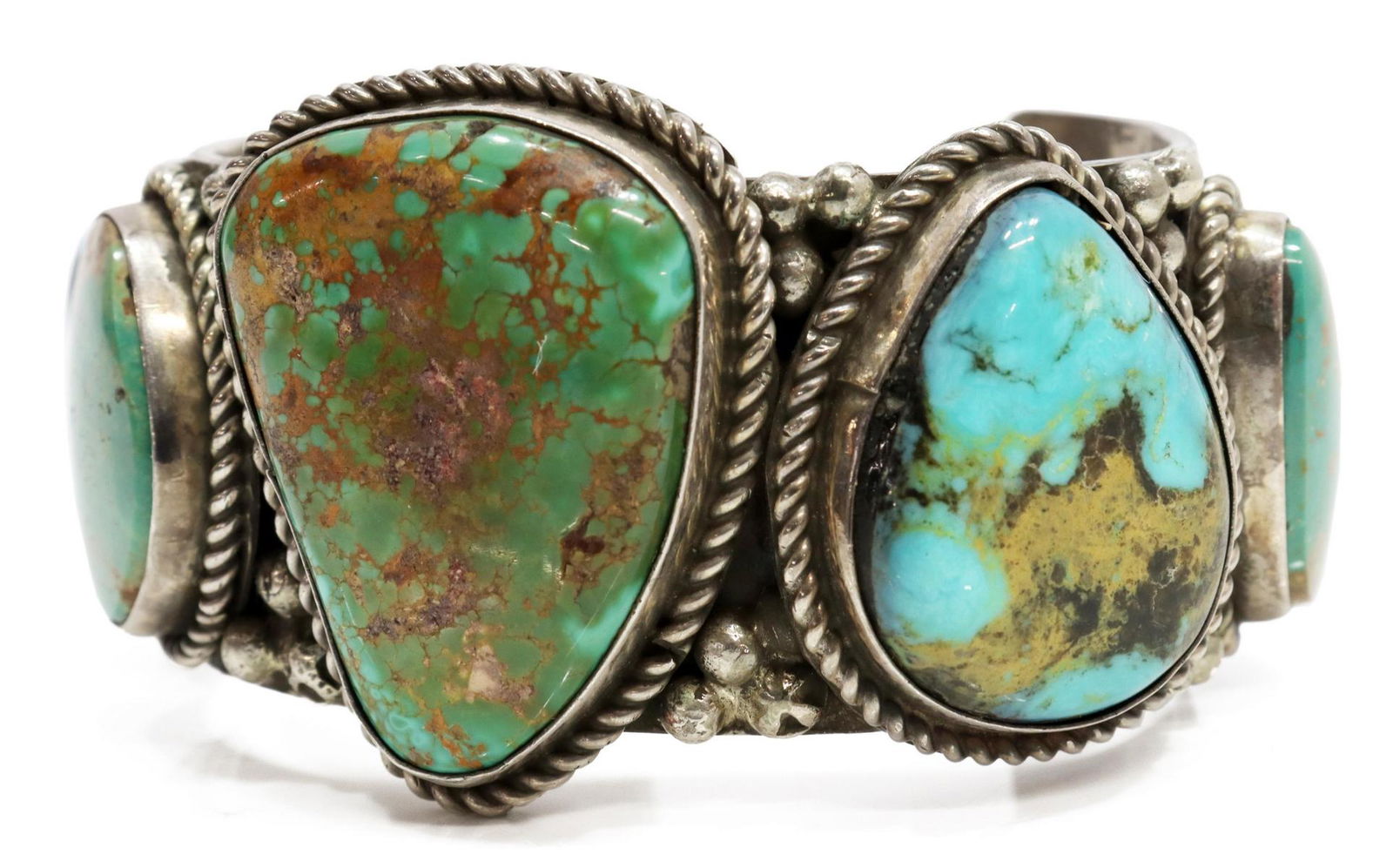NATIVE AMERICAN SILVER & TURQUOISE CUFF BRACELET (1 of 4)