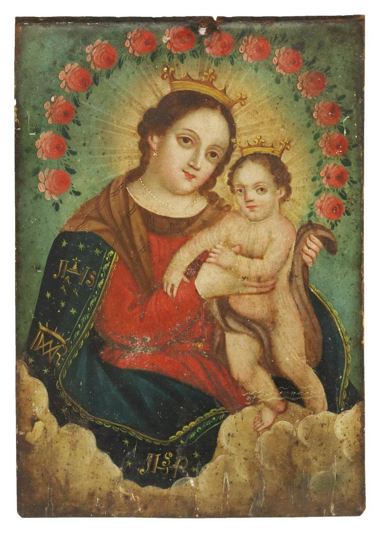 UNFRAMED MEXICO RETABLO MADONNA & CHILD (1 of 2)
