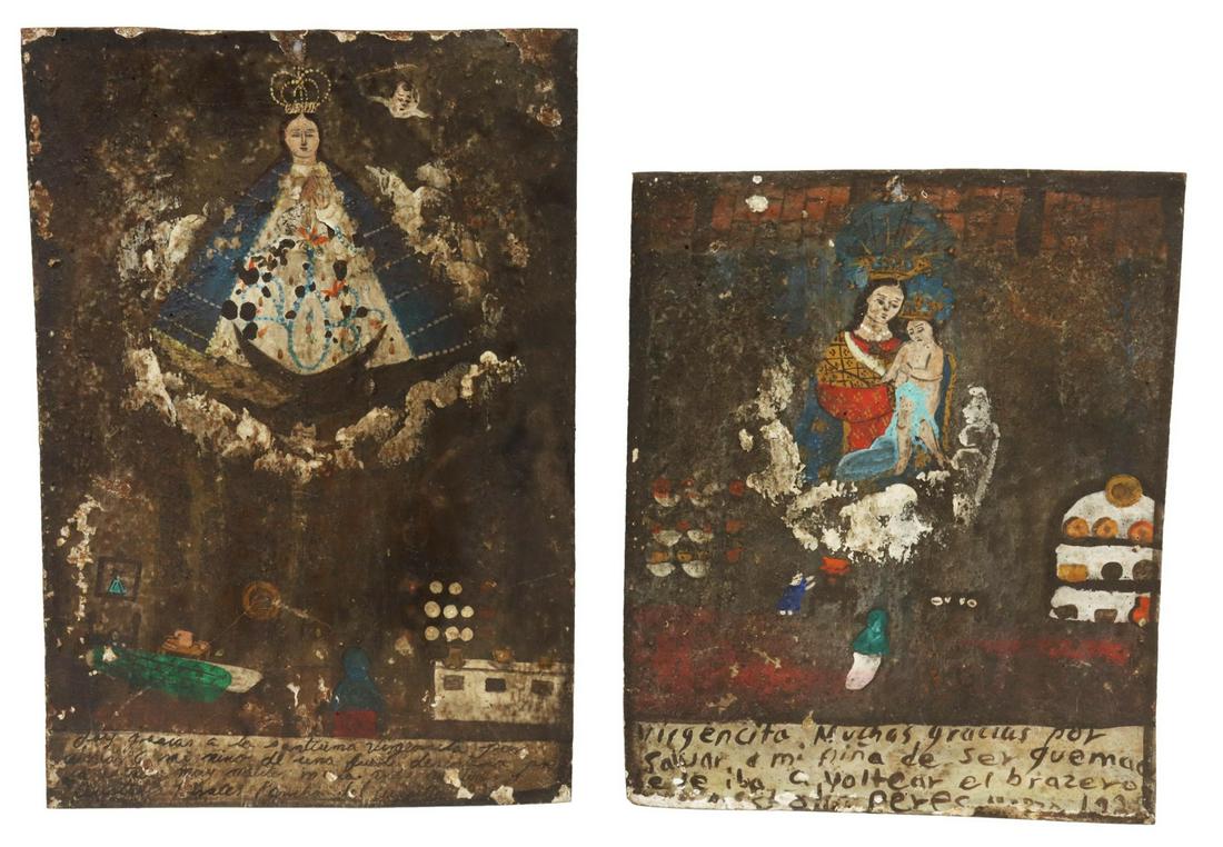 (2) RELIGIOUS EX-VOTO RETABLO PAINTINGS (1 of 4)