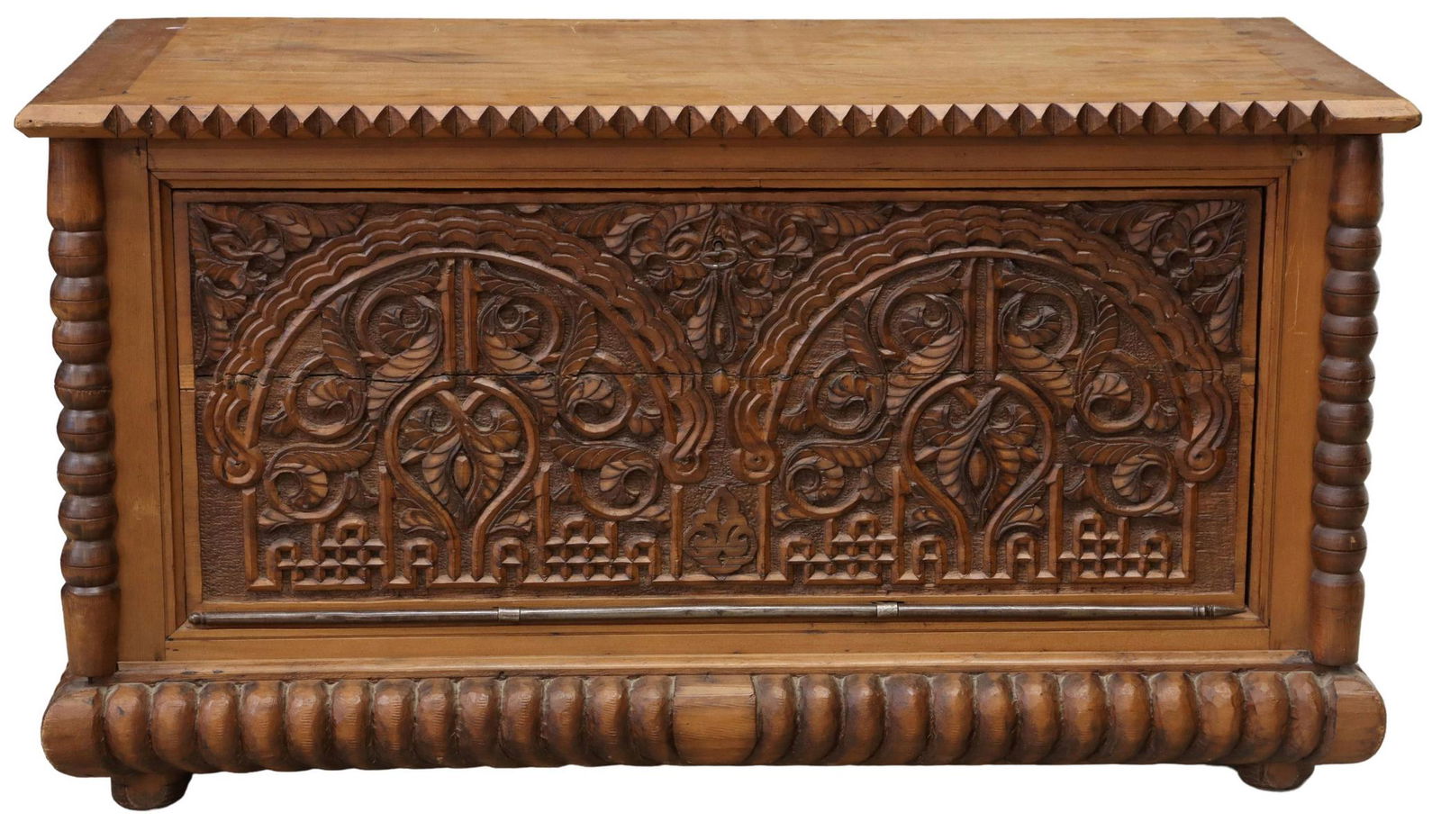 FRENCH WELL-CARVED DROP-FRONT STORAGE TRUNK (1 of 6)