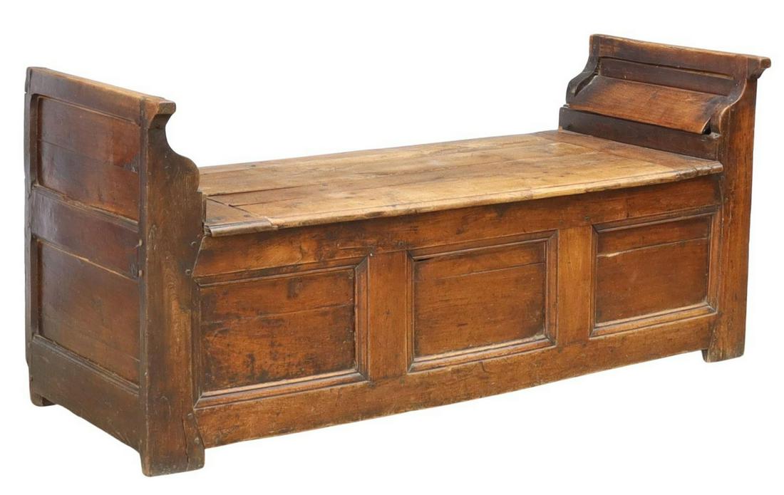 FRENCH WALNUT LIFT-TOP STORAGE BENCH, 19TH C. (1 of 5)