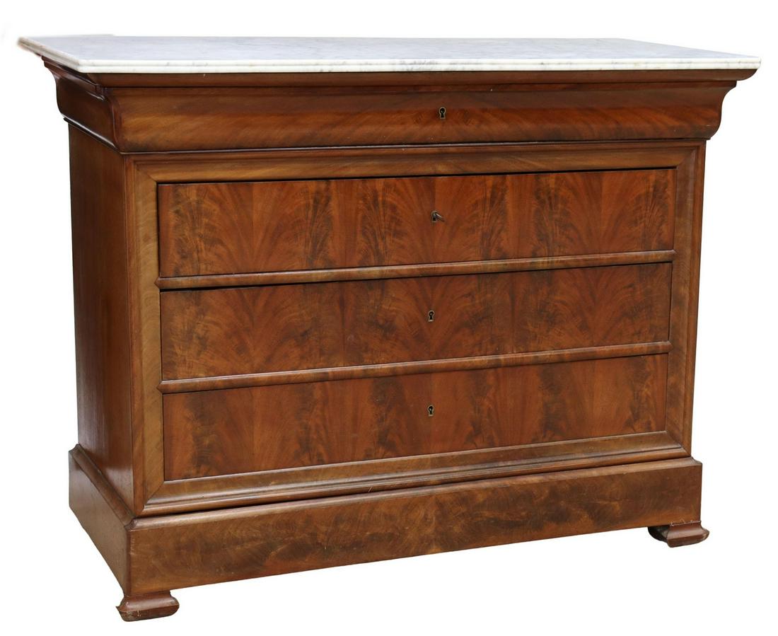 FRENCH LOUIS PHILIPPE MARBLE-TOP MAHOGANY COMMODE (1 of 5)