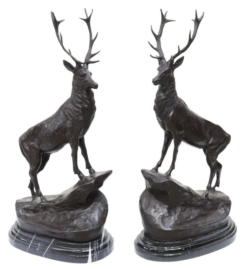 (2) PATINATED BRONZE STAGS AFTER JULES MOIGNIEZ (1 of 5)
