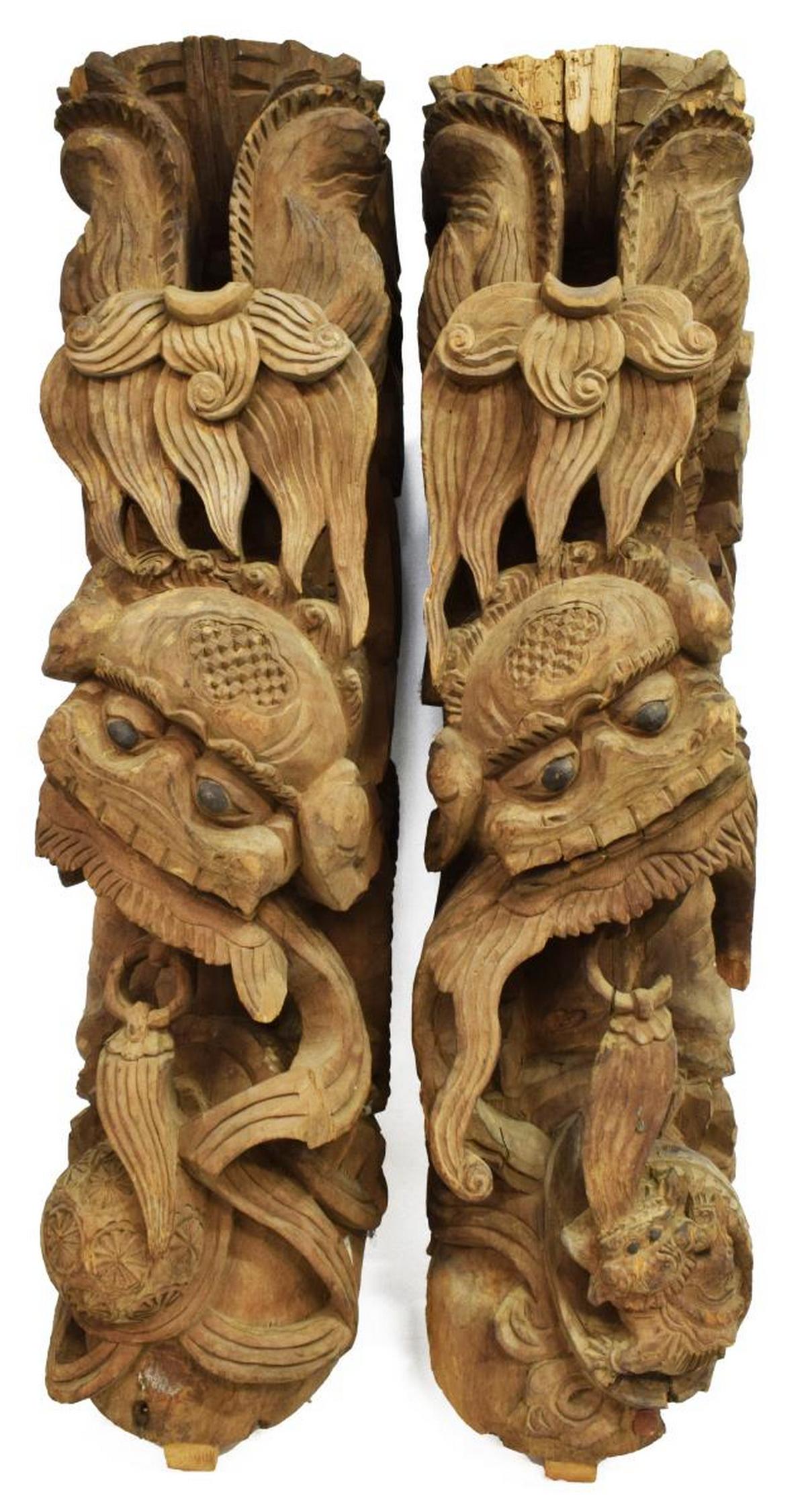 (2) CHINESE CARVED FOO LION ARCHITECTURAL ELEMENTS (1 of 5)
