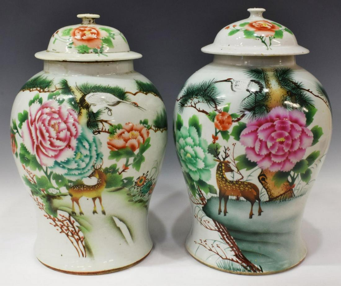 (2) CHINESE PORCELAIN LIDDED TEMPLE JARS (1 of 5)