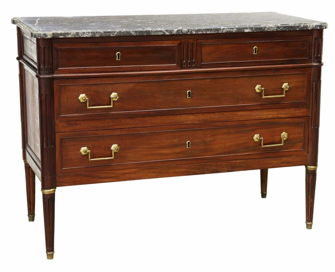 LOUIS XVI STYLE MARBLE-TOP MAHOGANY COMMODE (1 of 5)