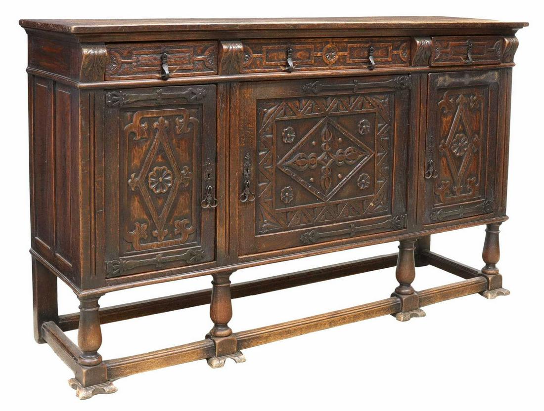 RENAISSANCE REVIVAL CARVED OAK SIDEBOARD (1 of 6)