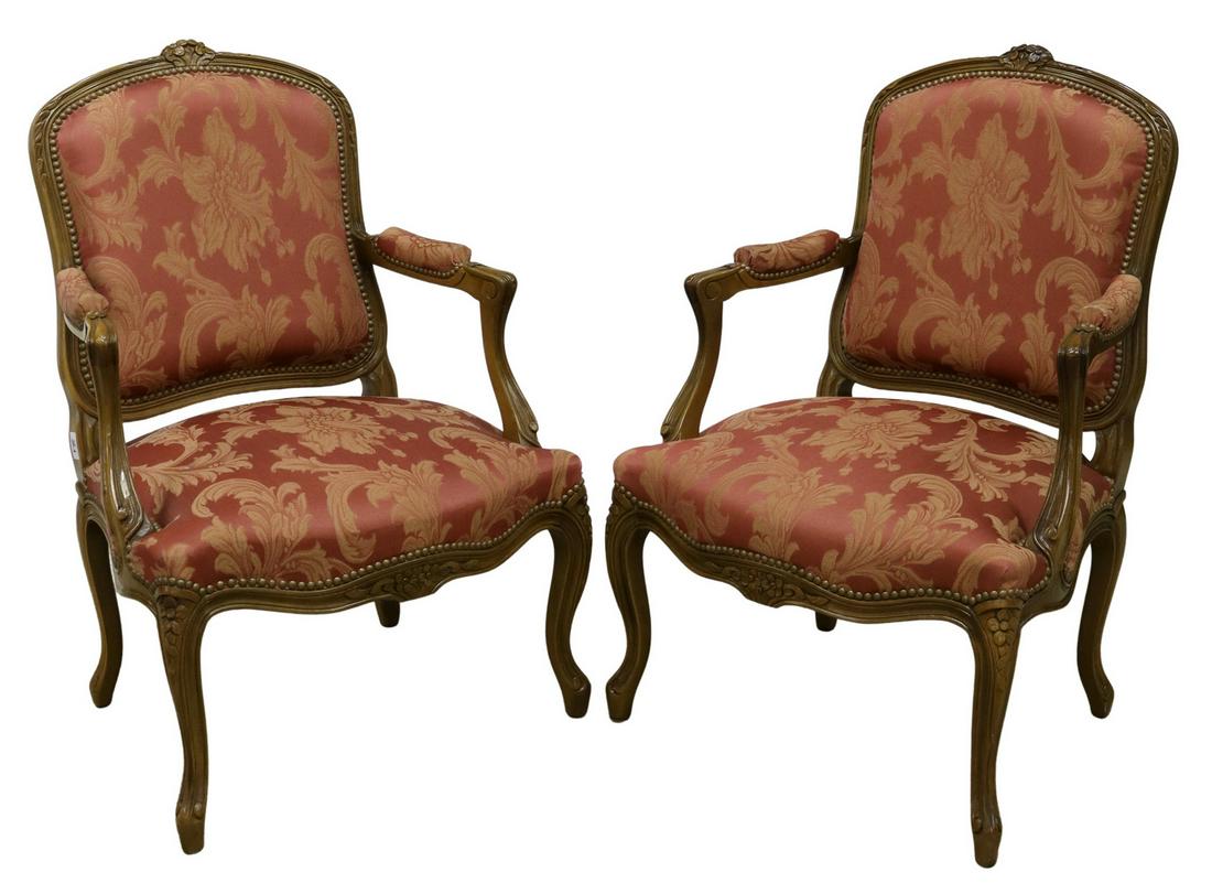 (2) FRENCH LOUIS XV STYLE UPHOLSTERED FAUTEUILS (1 of 2)