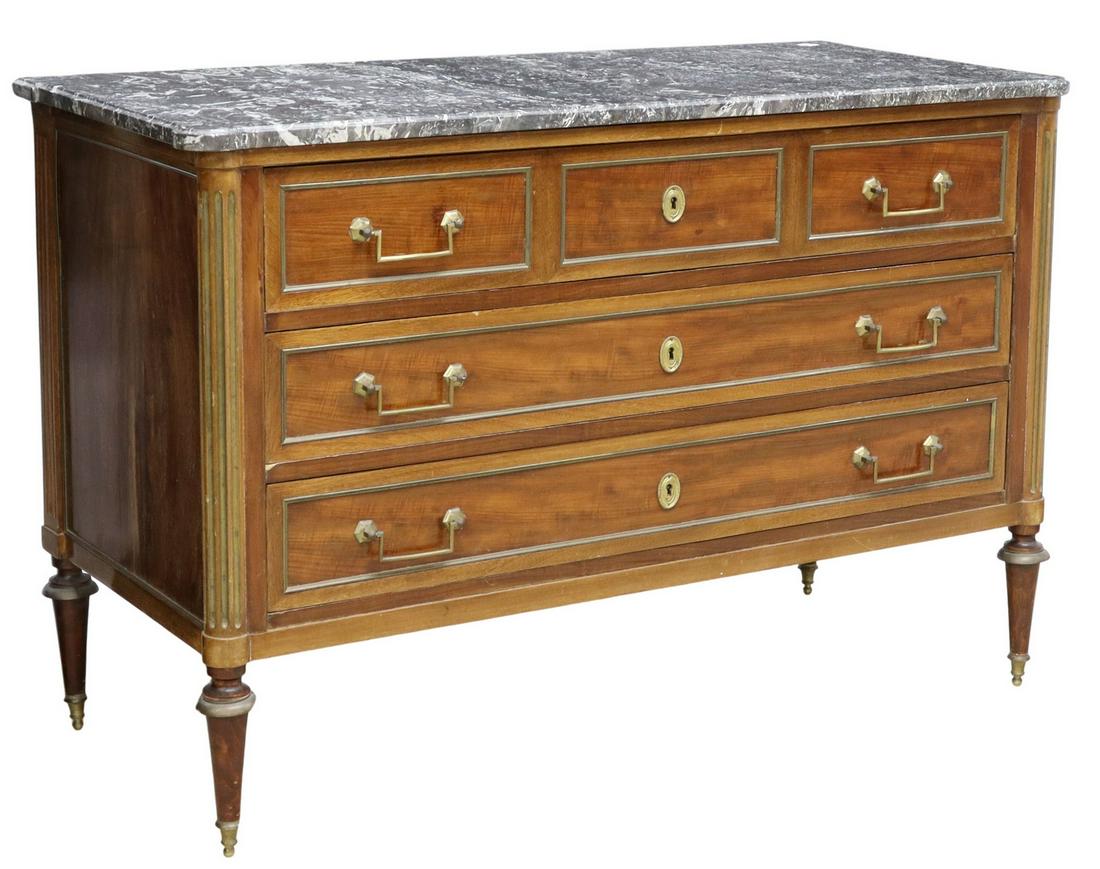 FRENCH LOUIS XVI STYLE MARBLE-TOP MAHOGANY BUREAU (1 of 6)