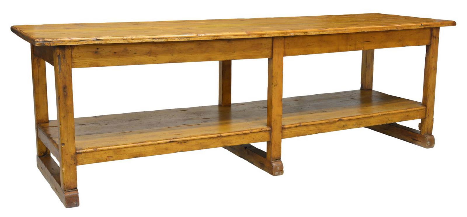 RUSTIC PINE WORK TABLE KITCHEN ISLAND, 111"L (1 of 4)