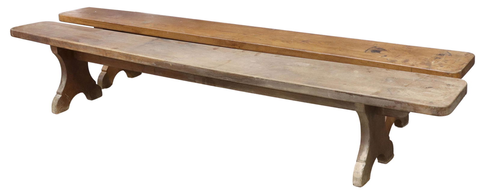 (2) FRENCH PROVINCIAL OAK TRESTLE BENCHES, 100"L (1 of 3)