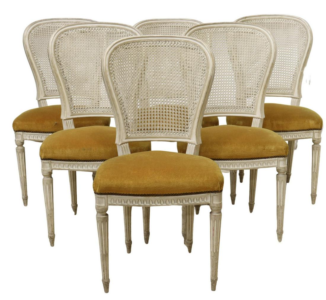 (6) FRENCH LOUIS XVI STYLE PAINTED CANE CHAIRS (1 of 3)